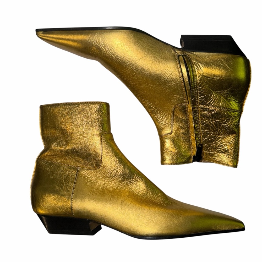 Khaite Gold Ankle Boots Metallic Booties Square Toe 7 Quiet Luxury Marfa New 🟡 - Picture 7 of 12